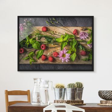 Poster encadré - Flowers Raspberries Mint