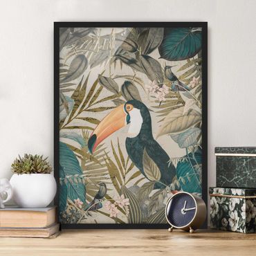 Poster encadré - Vintage Collage - Toucan In The Jungle