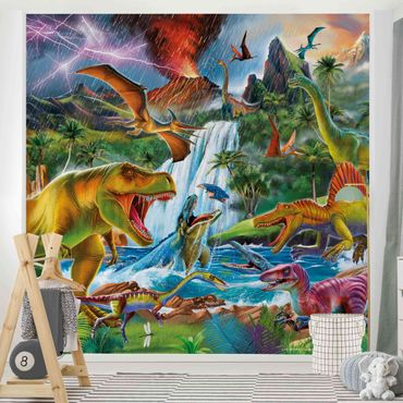 Papier peint - Dinosauri in una tempesta preistorica