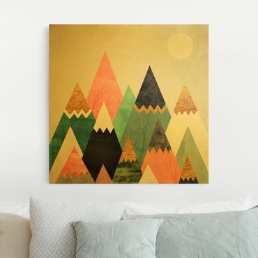 Tableau sur toile - Triangular Mountains With Gold Tips