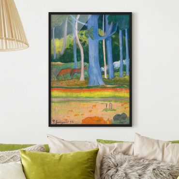 Poster encadré - Paul Gauguin - Landscape with blue Tree Trunks