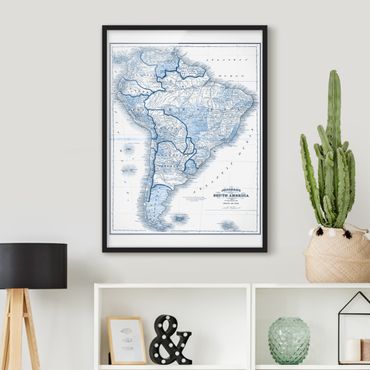 Poster encadré - Map In Blue Tones - South America