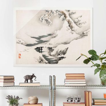 Tableau en verre - Asian Vintage Drawing Winter Landscape