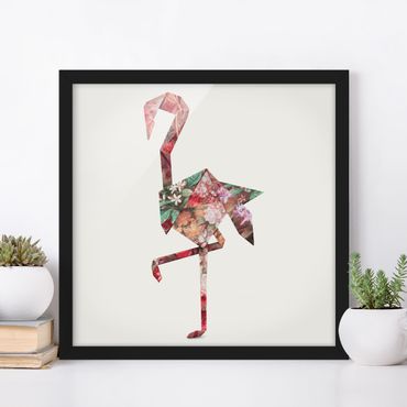 Poster encadré - Origami Flamingo