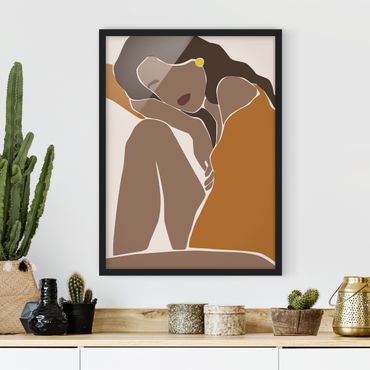 Poster encadré - Line Art Woman Brown Beige
