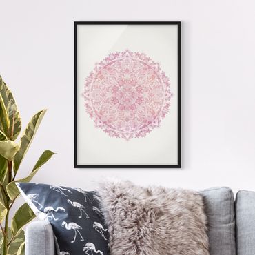 Poster encadré - Mandala WaterColours Rose Ornament Light Pink