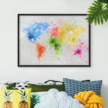 Poster encadré - Colourful Splodges World Map