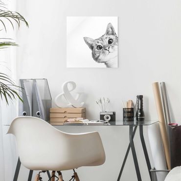 Tableau en verre - Illustration Cat Drawing Black And White