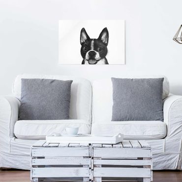 Tableau en verre - Illustration Dog Boston Black And White Painting