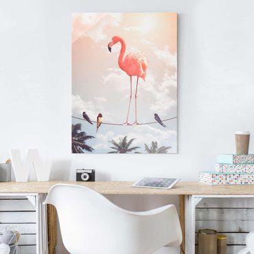 Tableau en verre - Sky With Flamingo