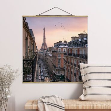 Tableau en tissu avec porte-affiche - The Eiffel Tower In The Setting Sun - Carré 1:1