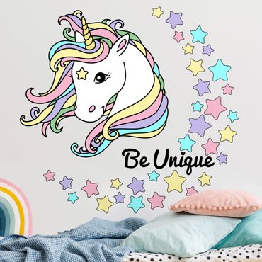 Sticker mural - Unicorn illustration Be unique pastel