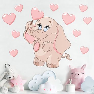 Sticker mural - Elephant baby with pink hearts