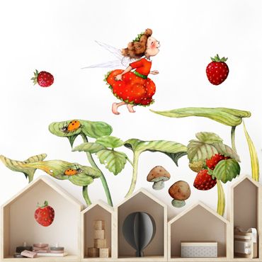 Sticker mural - Strawberries strawberry fairy - leaves and strawberries