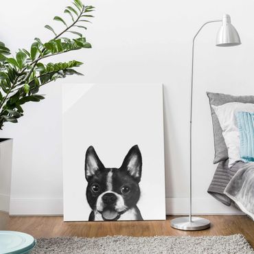 Tableau en verre - Illustration Dog Boston Black And White Painting