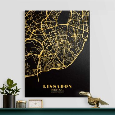 Tableau sur toile or - Lisbon City Map - Classic Black