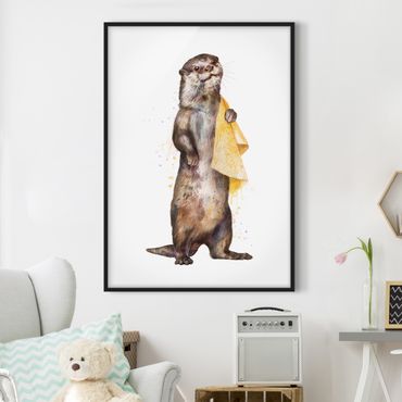 Poster encadré - Illustration Otter With Towel Painting White