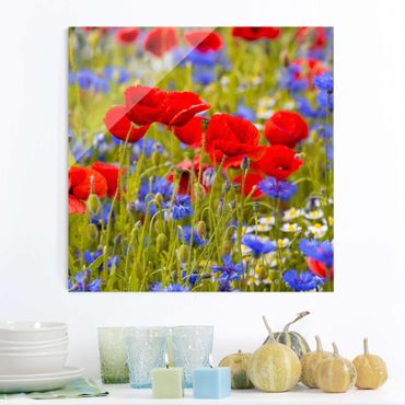Tableau en verre - Summer Meadow With Poppies And Cornflowers