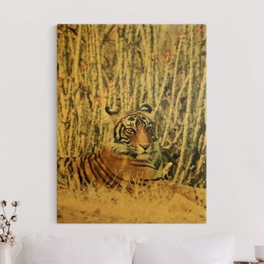 Tableau sur toile or - Tiger With Cacti