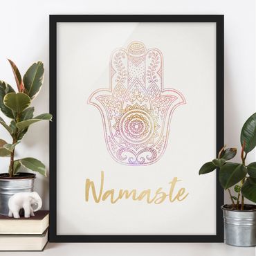 Poster encadré - Hamsa Hand Illustration Namaste Gold Light Pink