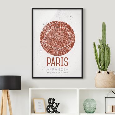 Poster encadré - City Map Paris - Retro