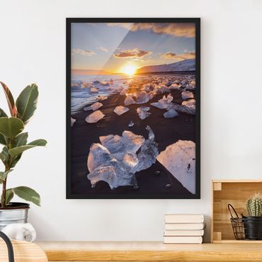 Poster encadré - Chunks Of Ice On The Beach Iceland