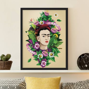 Poster encadré - Frida Kahlo - Frida, Monkey And Parrot
