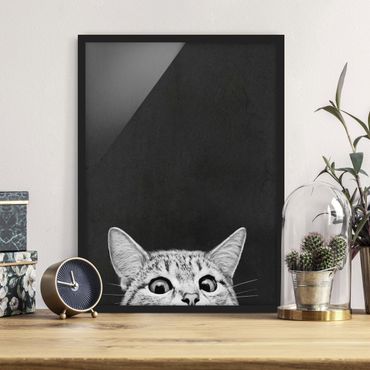 Poster encadré - Illustration Cat Black And White Drawing
