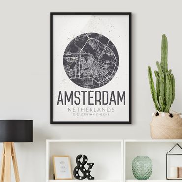 Poster encadré - Amsterdam City Map - Retro