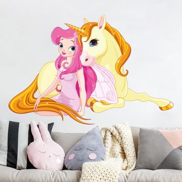 Sticker mural - Fairy with her unicorn