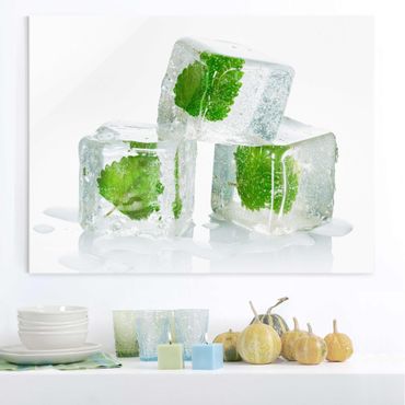 Tableau en verre - Three Ice Cubes With Lemon Balm