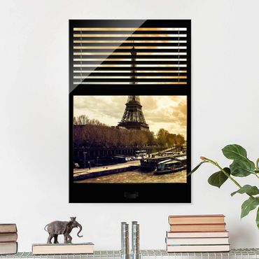 Tableau en verre - Window View Blinds - Paris Eiffel Tower sunset