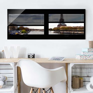 Tableau en verre - Window View Blinds - Seine And Eiffel Tower