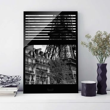 Tableau en verre - Window view Paris - Near the Eiffel Tower black and white