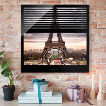 Tableau en verre - Window Blinds View - Eiffel Tower Paris