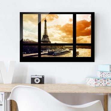 Tableau en verre - Window view - Paris Eiffel Tower sunset