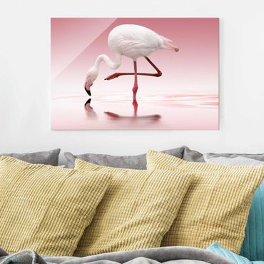 Tableau en verre - Flamingo Dance