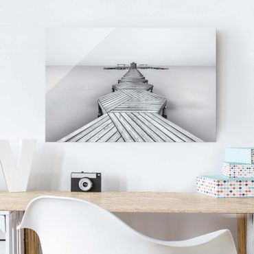 Tableau en verre - Wooden Pier In Black And White