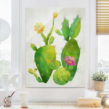 Tableau en verre - Cactus Family In Pink And Yellow