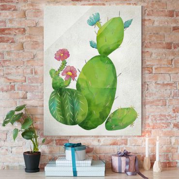Tableau en verre - Cactus Family In Pink And Turquoise