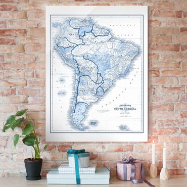 Tableau en verre - Map In Blue Tones - South America