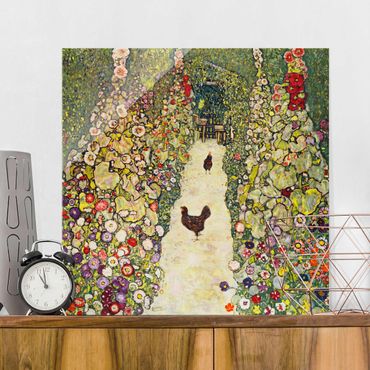 Tableau en verre - Gustav Klimt - Garden Path with Hens
