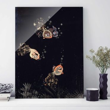 Tableau en verre - Jean Dunand - Underwater Scene with red and golden Fish, Bubbles