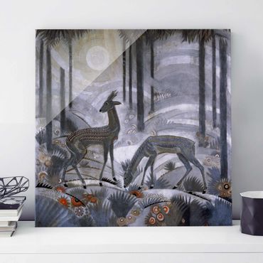 Tableau en verre - Jean Dunand - Gazelles – Lacquered Wood Panel