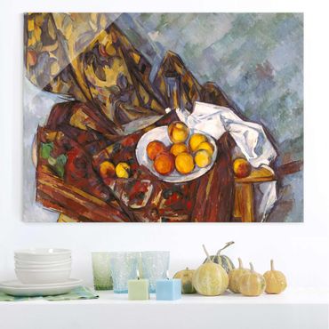 Tableau en verre - Paul Cézanne - Still Life, Flower Curtain, And Fruits