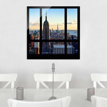 Tableau en verre - New York Window View Of The Empire State Building