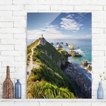 Tableau en verre - Nugget Point Lighthouse And Sea New Zealand
