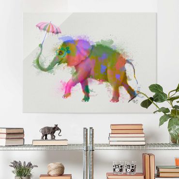 Tableau en verre - Rainbow Splash Elephant