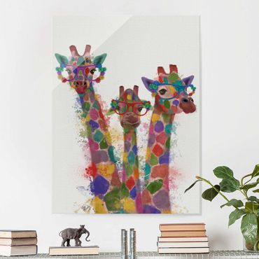 Tableau en verre - Rainbow Splash Giraffe Trio