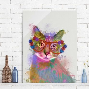 Tableau en verre - Rainbow Splash Cat
